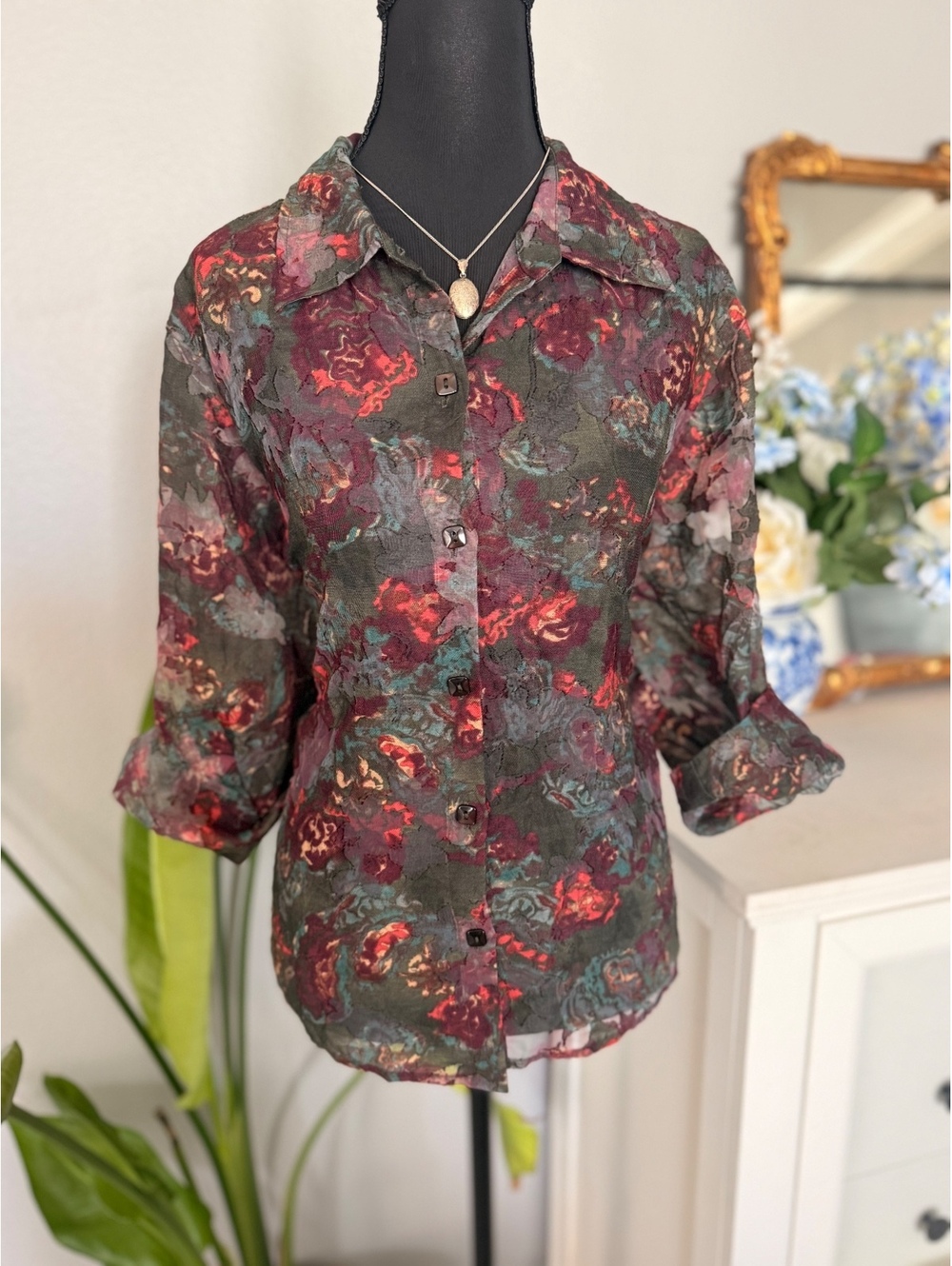 Vintage  Coldwater Creek women’s Petite XL floral button-up blouse